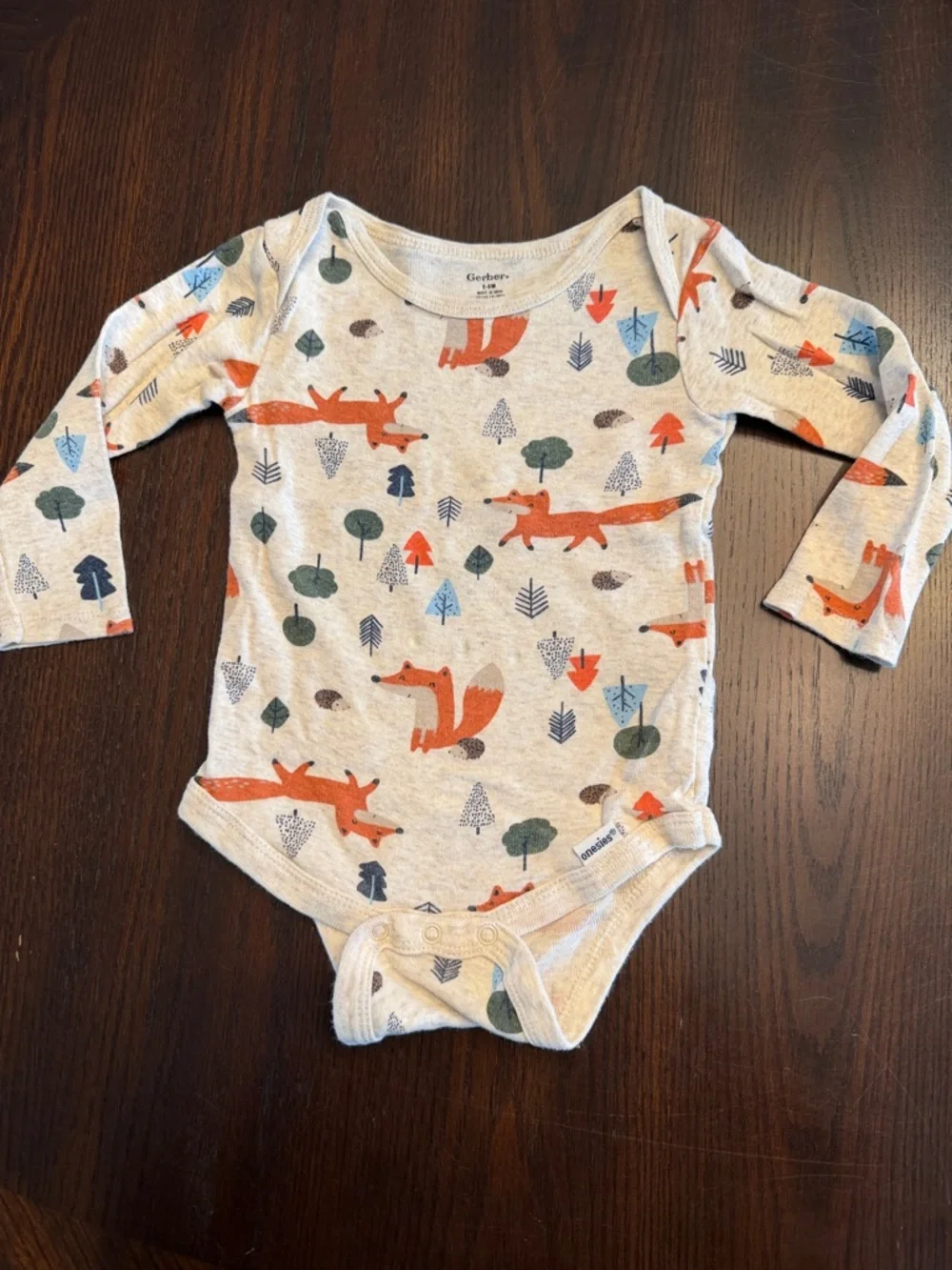 Gerber 5 Pack Baby Boy Bodysuits 6-9M Long Sleeve Fox Woodland Lot